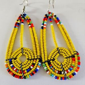 Yellow dangly African beaded earrings
